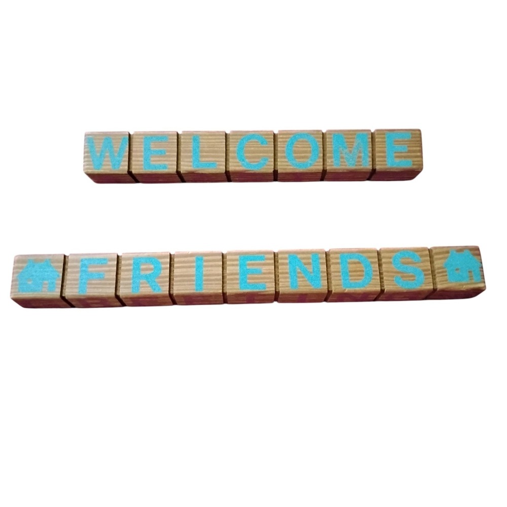 Reversible Wooden Holiday Blocks Welcome Friends Christmas Easter Valentine Sign
